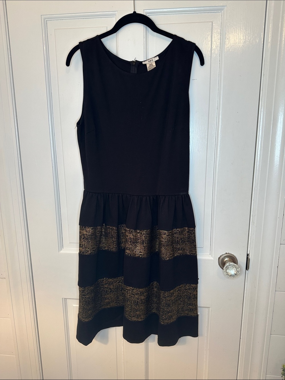 Bar‎ III Black Crew Neck Dress with Gold Stripe size XL EUC